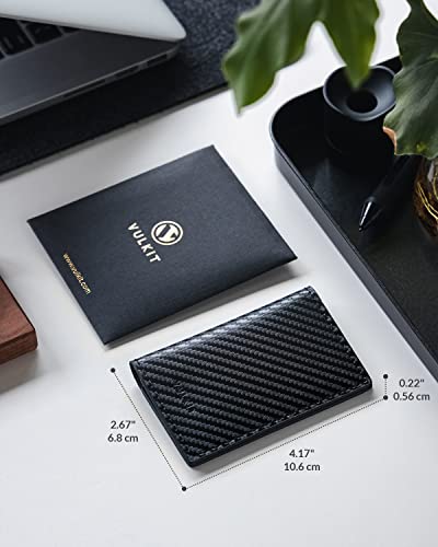 Image of VULKIT Leather Business Card Holder 2 Sided Slim Business Name Card Organizer for Men or Women, Up to hold 20 cards(Carbon Black)