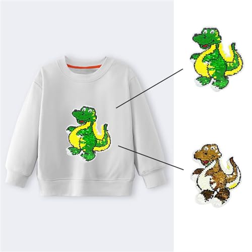 Boys' Long Sleeve Hooded Boys And Girls Hoodie Spring And Autumn Color Sequins Big Children Long (White, 6-7 Years)2