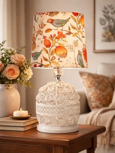 Image of Modern Small Crystal Table Lamp,Contemporary Bedroom Bedside Nightstand Lamp,Morden Minimalist, Desk Globe Lamp for Living Room Girls Kids Room, White Fabric Shade (Multicolor)