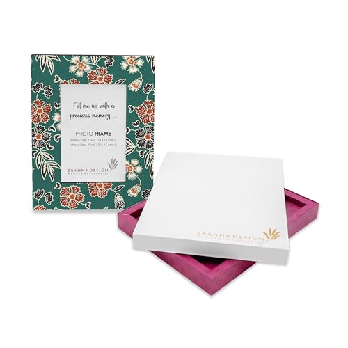 Image of Photo Frame with Gift Box | Size: 9 inch x 7 inch (Photo 4 inch x 6 inch) | Emerald Batik | Aesthetic Decorative Photo Frame for Wall Mount and Tabletop