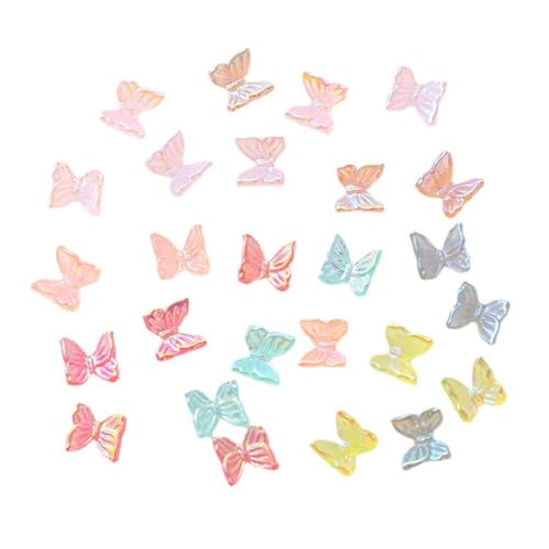 AEIOPRS 50 Pcs 8.5x7mm Mikro Schmetterling Resin Sortiert Bunte Kleine Schmetterlinge Deko Mini Miniaturen Puppenhaus Zubehör 3D Schmetterling Nagel Charms Landschaftsdekorationen