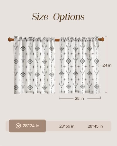 Image of Miss Adola Boho Kitchen Curtains - 24 Inch Length Linen Blend Western Cow Cafe Curtains Western Tier Curtain Short Drapes Rod Pocket for Bathroom Living Room Windows Light Filtering, 2 Panels