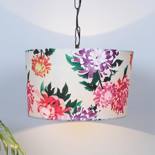 Image of Tu Casa Carnation Print Fabric Glow Pendent Light Hanging Lamp For Bedroom, Living Room, Lounge, Office, Gifting Area Without Bulb For Home Decoration (Height - 20 inch)