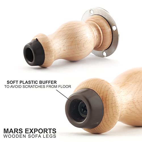 Mars Exports - Beach Wood Furniture Legs Sofa Legs Dresser Legs, Premium Sizes 06/05/04/03 Inches,Mid Century Sofa Legs For Couch, Bed, Arm Chair, Cabinet, Set Of 4 (04 Inch, Natural) #TOP5