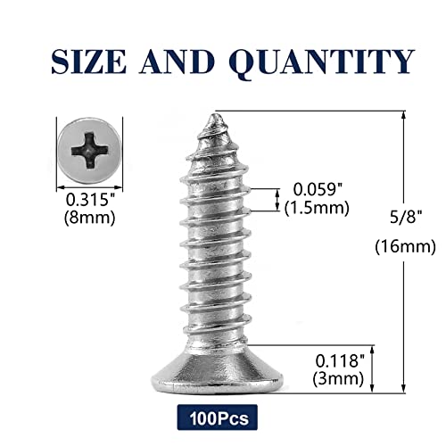 Sg Tzh GB-588941 #8 X 5/8 Inch Wood Screw 100Pcs 18-8 (304) Stainless Steel Screws Flat Head Phillips Fast Self Tapping Drywall Screws thumb #1