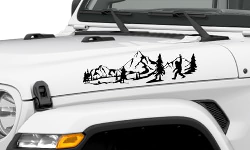 Image of Car Hood Decal Banner, Vinyl Mountain Scene Off-Road Stickers Compatible with All Jeeps Wrangler JL JLU Gladiator JT (Mountain)