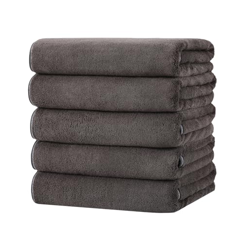 バスタオル マイクロファイバー 大判 5枚セット 吸水 60X120cm ふわふわ 柔らかい肌触り 速乾 耐久性 抗菌防臭 毛羽落ちしない ホテル仕様 お風呂上がり 家庭用 業務用 (ブラック)