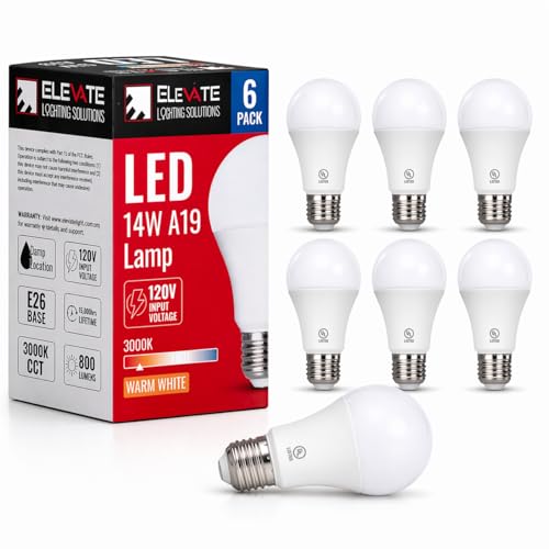 (6 Pack) Elevate LED A19 Light Bulbs, 14W (100W Equivalent),