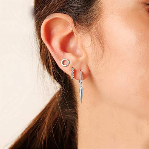 Andpai Chic Unique Personalized Punk Minimalist Spike Dangle Drop Hoop Earrings For Women Men Girls Sterling Silver Hypoallergenic Charms Hoops Cuff Cartilage Geometric Huggie Earrings (Silver) #TOP6