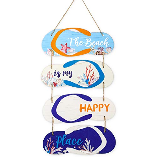Wooden Beach Wall Hanging Decor Sign Flip Flop Beach Decorations Ocean Sea Home Door Sign Bathroom, Living Room, Bedroom, Dining Room Farmhouse Wall Door Decor, 24 x 4.4 Inch, 11 x 4.4 Inch