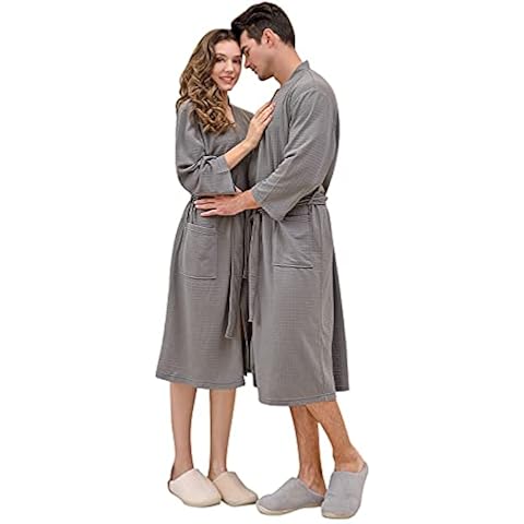 IQYU Albornoces para parejas: albornoz de sauna para mujeres y hombres, gris, M Cover