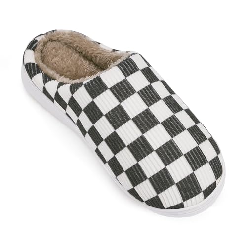 Slippers for Women Men with Memory Foam,Checkered Slippers for Women,Unisex Fuzzy House Shoes Slippers Outdoor Indoor,Plaid Scuff Slides,Comfy Slipper with Faux Fur Lining4