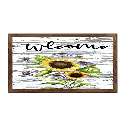 Décoration murale sunflower vintage sous cadre en bois pour sublimer la salle de bain