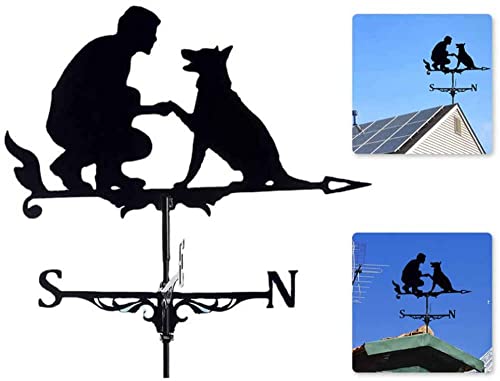 Girouette homme et chien indicatrice de direction du vent pour jardin