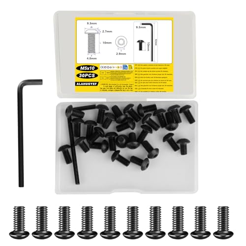 30 Pz Set di Viti M5, Bulloni Viti a Testa Bombata Cilindrica con Esagono Incassato Nere, Bulloni a Testa Tonda Esagonale, Bullone a Brugola + Chiave M3