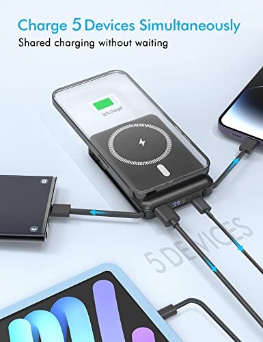 Podoru Wireless Portable Charger, 10000Mah Magnetic Power Bank Built-In Usb C Lighting Cables 22.5W Pd Fast Charging Led Display Mag-Safe Battery Pack For Iphone 14/13/12/Mini/Pro/Pro Max - Black #TOP1