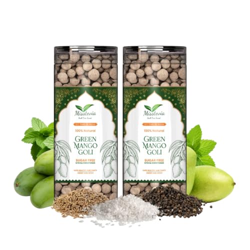 Image of Misstevia Sugar Free Green Mango Goli (110g- Pack of 2) | Stevia Sweetened Aam Pachak | Sweet & Spicy Chatpata Churan | Digestive Mukhwas | Mouth Freshener | No Added Sugar