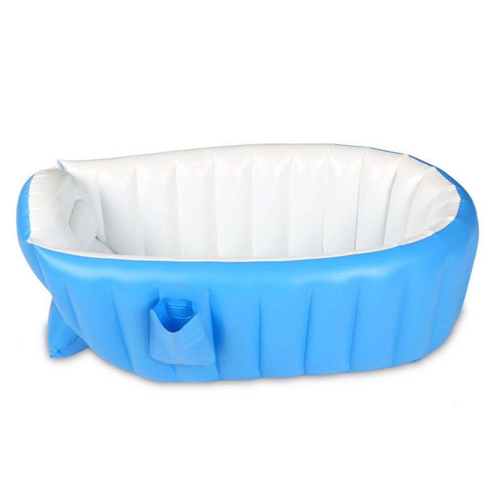 Toddmomy Inflatable Baby Bathtub 38.6 Inch Portable Foldable Toddler Bath Tub with Backrest Side Pocket Non-Slip Shower Basin for Newborns Kids Travel