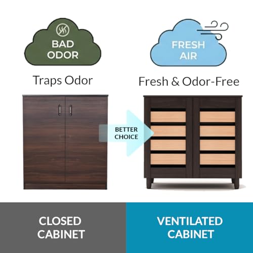 Image of Ever-Fresh Modern Dark Finish 2 Door Shoe Rack Cabinet | Engineered Wood | Ventilation Slots | Holds 15-20 Pairs | DIY Assembly (Oak and Wenge, Small)