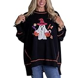 Owegvia Sudadera de lentejuelas fantasma de Halloween para mujer, diseño de fantasma, manga larga, lindas sudaderas espeluznantes para temporada, Negro, XXL