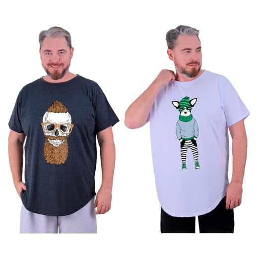 Kit 2 Camisetas Longline Plus Size Masculina MXD Conceito Caveiras (G2, Opção 03)