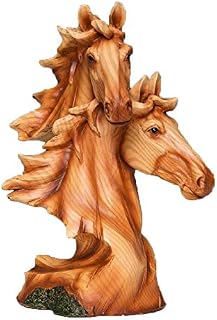 Widdle Celebrations Wood Effect Resin Statue Ornament Figurine by Naturecraft - Two Horse Heads 18cm