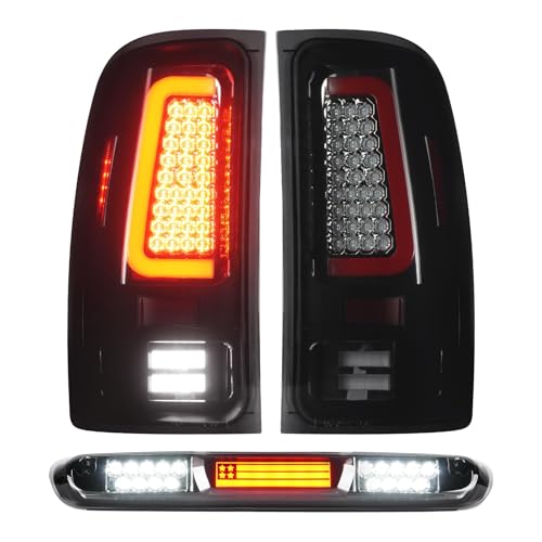 Tresound LED Tail Lights & 3rd Third Brake Cargo Lamp for GMC Sierra 1500 2007-2013 SLT WT SL SLE 2500 3500 HD 2007-2014 (Only for 3500HD with Single Rear Wheel Model) Chrome Housing Smoke Lens