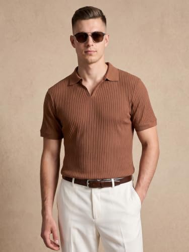 Image of Veirdo Men's Rib Knit Polo T-Shirt in Cotton Fabric, Classic Collar with Modern Fit, Stylish for Casual Wear, Available in Sizes S to 2XL