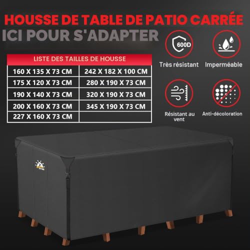 Zettum 160x135x73cm Cover for Garden Furniture Waterproof Rectangular 600D Heavy Duty Outdoor Furniture Covers for Rattan Sofa Table Chair Cover Durable Anti UV Garden Table Covers - 3
