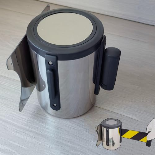 CAIFEXUE Wall Mount Queue Belt Barrier, 2/3/5/10M Queuing Safety Tape Cordon, with Mounting Accessories and Stainless Steel Housing/a/5M(16.4Ft)