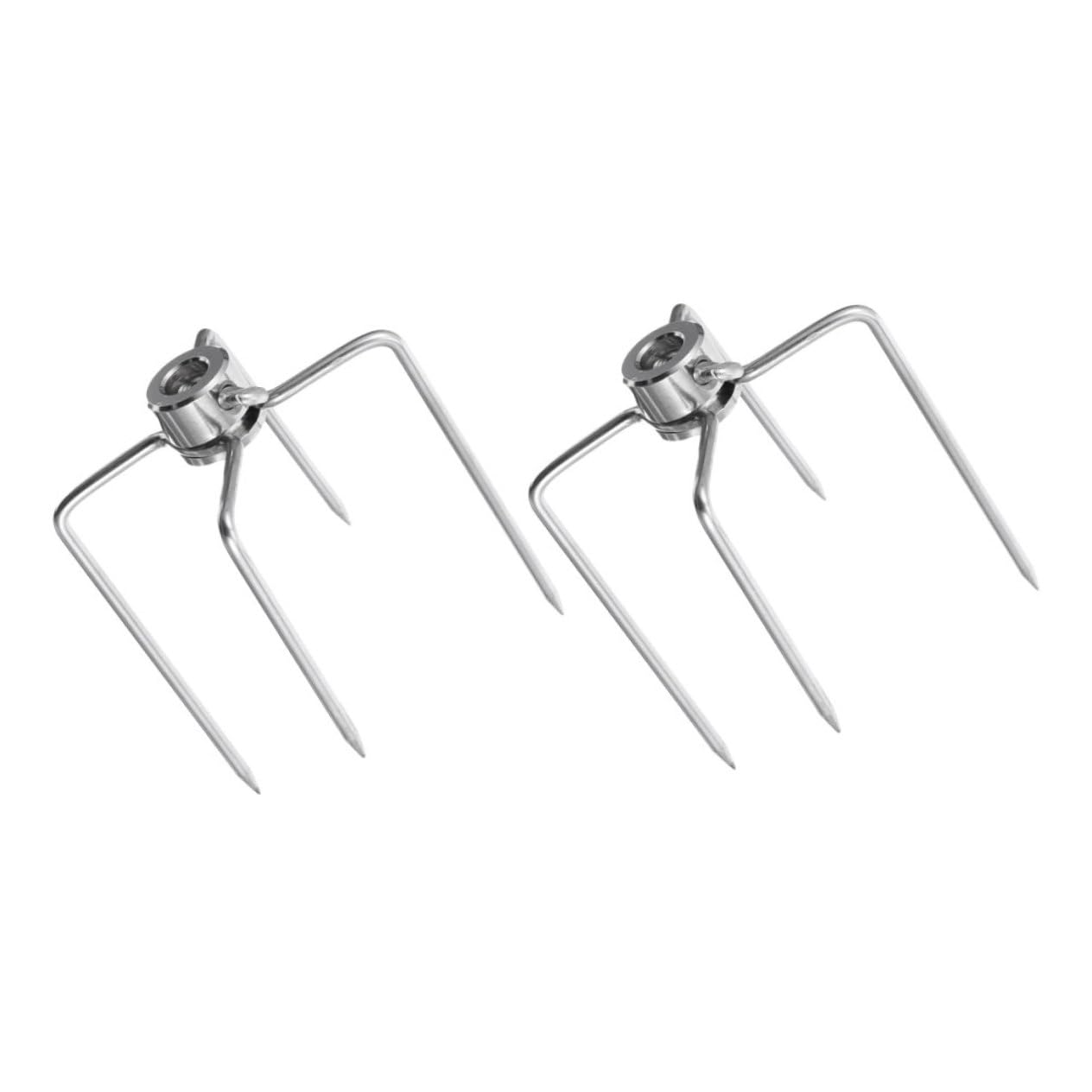 CIYODO Set of 2 BBQ Rotisserie Forks Small Meat Forks for Grill Rotisserie Spit Rods BBQ Accessory Metal Utensils for Outdoor Cooking