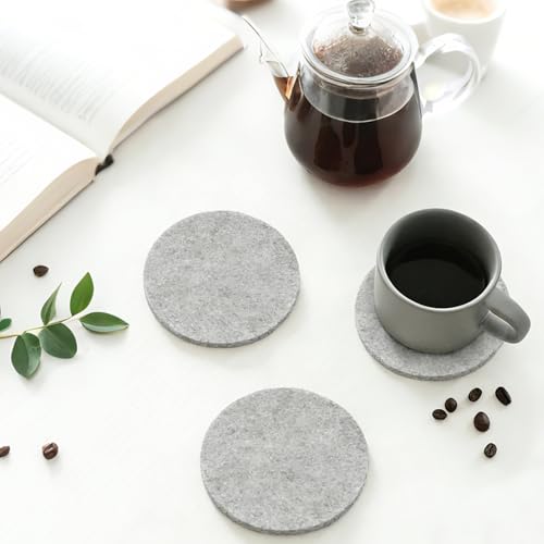 50 Set Filzuntersetzer Rund, Filz Untersetzer FüR GläSer,Glasuntersetzer Waschbar, mit 2 STK aufbewahrungsbox, Filz Untersetzer für Getränke für tassen Tisch bar gläser Becher 10cm (50, Grau, 10 cm)