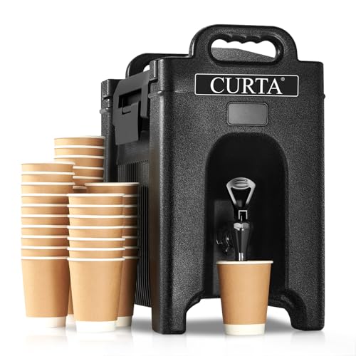 CURTA 2.5-Gallon Insulated Hot/Iced Beverage Dispenser with Ergonomic Handle, Stand & Leak-Proof Lock, Commercial Drink Pitcher for Coffee, Juice, Lemonade, Parties Events