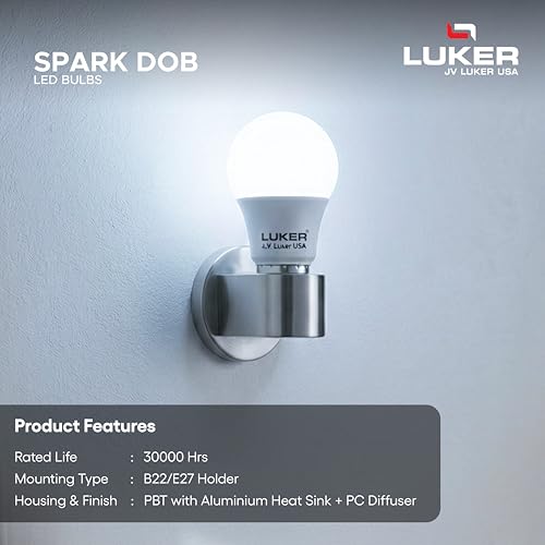 Image of LUKER JVLuker 9W LED Bulb E2722 Base Energy Efficient 1 Star Light 120 Degree Wide Beam Coverage High CRI Surge Protection Lights for Home and Office, 1 Year Warranty (Pack of 2, White)