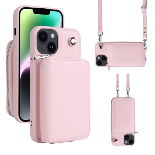 Housse de protection contre les chutes iPhone 12 11 XS XR étui portefeuille rose bandoulière