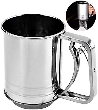 Snowyee Flour Sifter, for Baking Stainless Steel 3 Cup Double Layers Sieve with Hand Press Design (1 Piece)