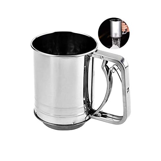 Snowyee Flour Sifter, for Baking Stainless Steel 3 Cup Double Layers Sieve with Hand Press Design (1 Piece)