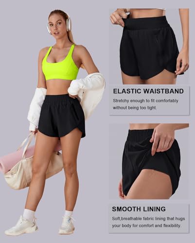 BMJL Women's Running Shorts Elastic High Waisted with Pockets, 2.5" Sporty Workout Quick Dry Athletic Shorts