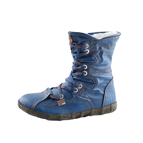 TMA EYES Women Snow Boots PU & Leather Patchwork Blue 9