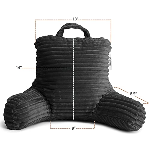 Image of Nestl Reading Pillow for Kids & Teens with Shredded Memory Foam, Luxe Cut Plush Backrest Pillows for Reading and Gaming, for use on Couch, Bed, Floor, Adjustable Support with Washable Cover Dark Grey