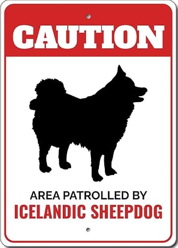 Patrolled By Icelandic Sheepdog Caution Metal Sign Dog Kennel Pet Breed Canine