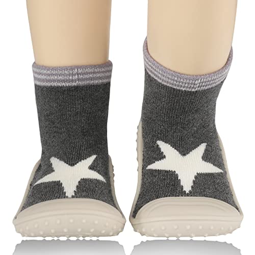Sebellst Infant Baby Boy Sock Shoes Anti Slip Rubber Sole Non-Skid Indoor Slippers Lightweight Elastic Walking Shoes Newborn Toddler Cotton Breathable Mesh Baby Shoes (Grey Star, 24-30 Months) #TOP14
