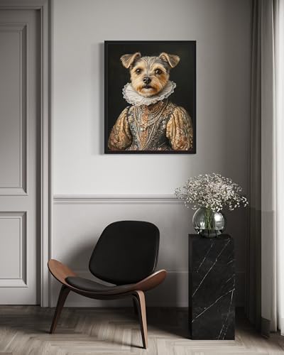 Image of Border Terrier Victorian Queen Black Framed Wall Art Print Poster, Dog Pet Lover Picture Painting Artwork Bedroom Living Room Office Dining Room 150D (Border Terrier Victorian Queen, 10 inchL x 8 inchW, Black Frame)