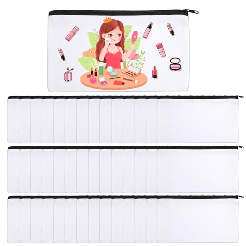 Qulkws 60PCS Sublimation Blank Canvas Makeup Bags, Bulk Small Canvas Bags With Zipper, Heat Transfer Cosmetic Makeup Bags, Travel Toiletry Pouch Storage, Bridesmaid Makeup Bag