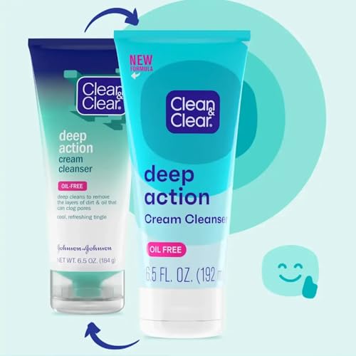 Image of Clean & Clear Oil-Free Deep Action Cream Facial Cleanser with Salicylic Acid Acne Medication, Cooling Face Wash for Deep Pore Cleansing of Acne-Prone Skin, 6.5 oz