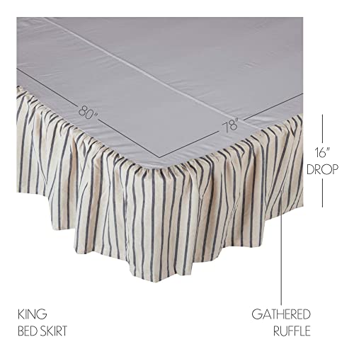 Vhc Brands Vintage Country Farmhouse Kaila Gathered Blue Stripe King Bed Skirt 78X80X16 #TOP2