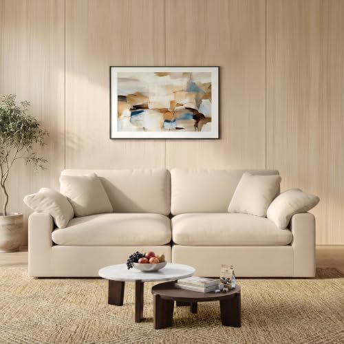 Image of Modular Sectional Sofa Cloud Couch,78.6 inch Down Filled Comfy Cloud Modern Sofa,2 Seater with Khaki Linen Couch Cushion Covers Removable Furniture for Living Room