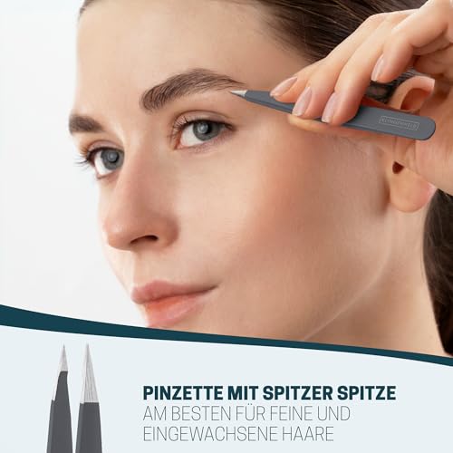 KLINGENHELD® Präzises Pinzetten-Set mit handgeschliffenen Spitzen - Perfekt für alle Anwendungsbereiche - inkl. Baumwoll-Etui 100% plastikfrei & nachhaltig - Pinzette Augenbrauen zupfen, 21 Farben