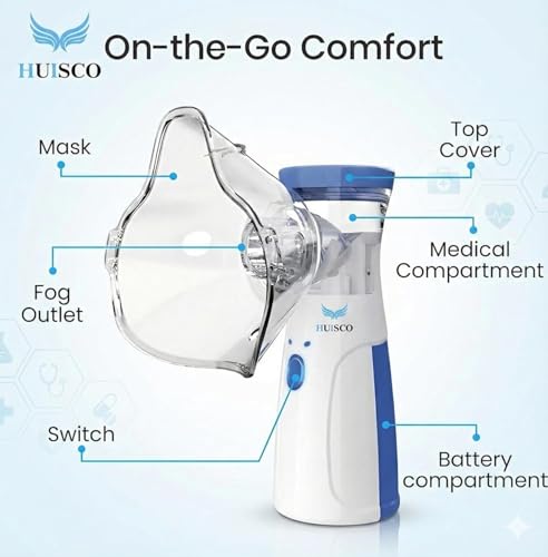 Image of Portable Mesh Nebulizer for Adults and Kids Travel and Household Use, Handheld Mesh Nebulizer for Breathing Problems, Personal Inhalers for Cold and Cough Dry Cough - Quick Relief, Wireless Vaporizer Machine With Respiratory Mask And Inhaler