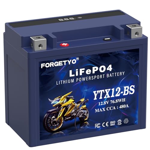 Image of Lithium YTX12-BS, Forgetyo 12V 6AH 480A LiFePO4 Motorcycle Battery, ATV, UTV, Jet Ski, 4 Wheeler,Snowmobile,Tractor and Generator Battery